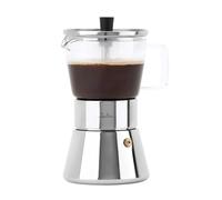JATA HOGAR HCAF5507 - Cafetera Italiana Inducción 6 Tazas (240 ml) Acero Inoxidable con Jarra de Borosilicato, Moka para Café Espresso, Apta para Inducción, Gas y Vitro, Libre BPA