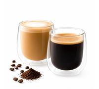 JATA HOGAR HVAS5512 - Juego de 2 Vasos de Cristal de Doble Pared 180 ml, Vidrio Borosilicato Térmico, Vasos para Café, Espresso, Latte o Infusiones, Aptos para Microondas y Lavavajillas