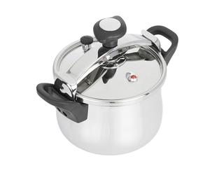 JATA HOGAR OPC8 - Olla a Presión Clásica Exprés 8 L, Acero Inoxidable SUS304, 3 Sistemas de Seguridad, Cierre Progresivo, Base Sándwich 5 mm, Gran Capacidad, Apta para Inducción, Gas y Vitro