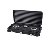 Jata JECG2703 Cocina de Gas portátil de 3 fuego con parrilla, Apta para butano y propano, Tapa protectora extraíble, Ideal para camping, Ocupa poco espacio