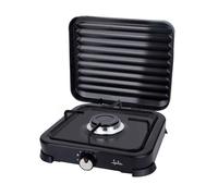 JATA JECG2721 - Cocina de gas portátil de 1 fuego con parrilla. Apta para butano y propano. Con tapa protectora extraíble. Ideal para camping. Ocupa poco espacio