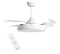JATA JVTE4240 - Ventilador de Techo con Luz con 4 Aspas Retráctiles. Plafón Iluminación LED 3 intensidades. Mando a Distancia. 6 velocidades. Ultrasilencioso. Solo 45 dB. Función Verano-Invierno