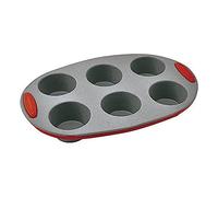 Jata MC62 Molde 6 cavidades para Muffins y Magdalenas, Silicona, Gris Y Rojo, 26x15x3 cm