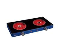 Jata V142 Cocina eléctrica vitrocerámica 2 placas de 16,5 cm de 1200 W cada una, Cuerpo Metálico, 2 Termostatos Regulables de Temperatura, Protección Sobrecalentamiento, Azul