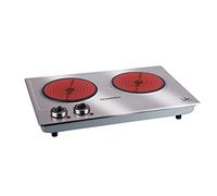 Jata V532 Cocina Eléctrica Vitrocerámica 2 Fuegos con Dos Placas de 18 cm, Cuerpo de Acero Inoxidable, 2 Termostatos Regulables de Temperatura, 2400 W