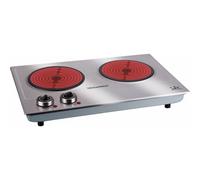 Jata V532 Cocina Eléctrica Vitrocerámica 2 Fuegos con Dos Placas de 18 cm, Cuerpo de Acero Inoxidable, 2 Termostatos Regulables de Temperatura, 2400 W