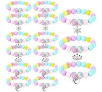JATEBI 12 pulseras de princesa para niñas, pulseras elásticas de cuentas pastel para niños, juego de joyas elásticas para princesa, fiesta de cumpleaños, regalos, disfraces, regalo de juego de