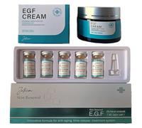 JATEEM Set de crema EGF y suero ampollas 5 ml x 10 unidades, oligopéptidos concentrado para renovación de la piel, cicatrices, arrugas, manchas, concentrado, microneedling, lifting, fabricado en la UE