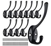 JatilEr 12 Piezas Percha Pared, Ganchos Pared Metal Colgadores Pared Gancho Perchero con Tornillos, Vintage Dobles Ganchos para Colgar Ropa Perchas de Pared para Dormitorio, Armario, Baño (Negro)