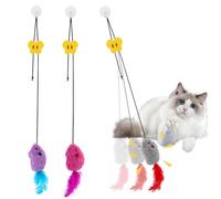 Jatimdotin 3 Pcs Juguetes Interactivos para Gatos con Ventosa y Plumas, Juguete de Ejercicio para Peludos