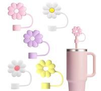 jatimdotin 5 Piezas Tapas de Popote, Tapas para Pajitas Flores de Silicona, a Prueba de Fugas y Polvo, Reutilizables, Tapas de Silicona para Stanley Cup Accesorios, Adecuadas para pajitas de 10 mm
