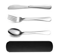 jatimdotin Cubiertos para Llevar 4pcs, Cubiertos Camping de Acero Inoxidable con Caja, Cubiertos para Exteriores Viajes Cuchara, Tenedor y Cuchillo para Trabajo, Viaje, Acampadas (Negro)
