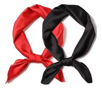 jatimdotin Hijab para Mujeres, 2 Pack Pañuelo de Satén para Mujer, 70x70cm Pañuelo Cuadrado, Pañuelo de Cabeza, Bufanda del Bolso De La Hembra, Multifunción Fulares (Negro y Rojo)