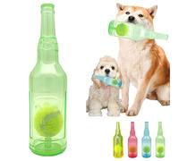 Jatmira Lindo juguete resistente para perros, botella de goma chirriante, juguete masticable interactivo de larga duración para la dentición, pelota de tenis incluida (verde, grande)