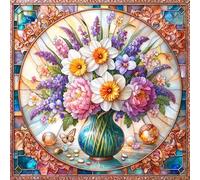 JATOK Pintura por números para adultos, pintura por números, DIY flor retro con pinceles y pinturas acrílicas pintada a mano lienzo para decoración del hogar, sin marco, 40 x 40 cm/16 x 16 pulgadas