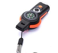 Jauarta 7 en 1 Multi -Function Whistle Whistle Compass Termómetro LED Mirror de Lupa de Lupa de Lupa, con Contenedor de Almacenamiento para Supervivencia (Negro, naranja)