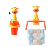 Jauhmui Juego de toallero para niños, diseño de animales de dibujos animados, soporte para cepillo de dientes sin taladrar, limpiador para bebés (jirafa)