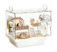 Jaula acrílica para hábitat para animales pequeños, casa de roedores de dos pisos, refugio transparente para mascotas con de escalera, juego de alimentación | Ver la decoración del