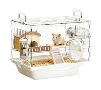 Jaula acrílica para hámster, casa de 2 Pisos, de acrílico Transparente, Incluye Rueda, Botella y | para Ratones, Chinchillas, erizos y Otros Animales pequeños para Jugar