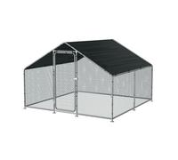 pro.tec Gallinero para Exterior Wels 3 x 3 x 2 m Jaula al Aire Libre Voladero para Aves con Techo Polietileno Recinto Exterior para Gatos Malla Metalica Acero Plata y Verde Oscuro