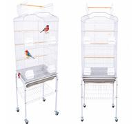 Jaula aviario BAKAJI para , caturras, periquitos, con soporte y ruedas, techo abatible, comederos, perchas de madera y bandeja extraíble