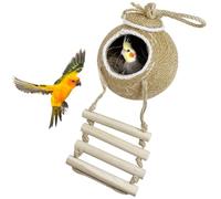 Jaula colgante de fibra de coco natural con escalera, cuerda de sisal hecha a mano y cáscara de coco para loro, periquito, pinzón canario (marrón)
