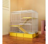 Jaula Conejo Grande Interior, Diseño Multicapa, con Plataforma y Escalera, 3 Puertas, Estructura Metálica, para Gatos, Conejos y Animales Pequeños(Yellow)