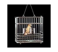 Jaula cuadrada sólida para pájaros, jaula de acero inoxidable, jaula de vuelo simple retro para viajes, regalos para el hogar (con accesorios)