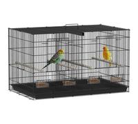 Jaula de acero Pawut para pájaros de interior con separador, 4 bebederos, 4 comederos, bandeja deslizante, para loros, canarios, pinzones, 76x46x46 cm, Negra