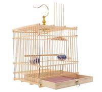 Jaula de Bambú Rectangular Vintage para Pájaros Pequeños | Bandeja Inferior Extraíble, Estructura Estable y Puerta con Cierre, Uso Interior y Balcón, Color Beige