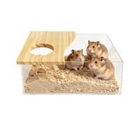 Jaula de Baño para Hámster Recipiente Transparente de Madera y Acrílico | Baño de Polvo para Hámster para , Jugar, Explorar, Dormir, Parque Infantil, Hogar, Viaje, Jerbo