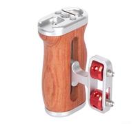 Jaula de cámara con mango lateral de madera con zapata fría y rosca de 1/4 pulgadas, mango lateral ajustable para FUJIFILM XE5, mango ergonómico con llave magnética (plata)