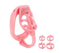 Jaula de castidad de resina para hombres con múltiples tamaños de anillos para el pene, ganchos extraíbles y accesorios, jaula para el pene BDSM Inverted Bondage Set (Pink,Botton)