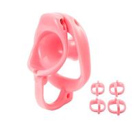 Jaula de castidad de resina para hombres con múltiples tamaños de anillos para el pene, ganchos extraíbles y accesorios, jaula para el pene BDSM Inverted Bondage Set (Pink, NU)