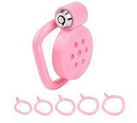 Jaula de castidad for pene masculino, color rosa, for pájaros pequeños, con 5 anillos for pene y tapón uretral, juguete sexual for esclavos.(Pink cage)