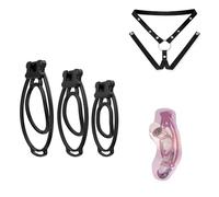 Jaula de Castidad Invisible, Clip Ligero para el Pene con Cinturón de Tres Vías, Juego de 3 Clips y 1 Cinturón - A12ES (Negro)