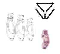 Jaula de Castidad Invisible, Clip Ligero para el Pene con Cinturón de Tres Vías, Juego de 3 Clips y 1 Cinturón - A12ES (Transparente)