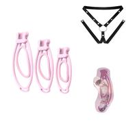Jaula de Castidad Invisible, Clip Ligero para el Pene con Cinturón de Tres Vías, Juego de 3 Clips y 1 Cinturón - A12ES (Rosa)