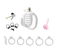 Jaula de castidad masculina con 4 anillos, juguete sexual for adultos, ideal for principiantes, transpirable for prevenir la erección, accesorio de bondage for hombres(White,M2)