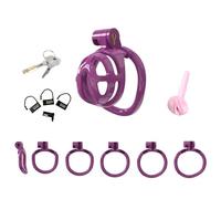 Jaula de castidad masculina con 4 anillos, juguete sexual for adultos, ideal for principiantes, transpirable for prevenir la erección, accesorio de bondage for hombres(Purple,M1)