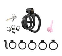 Jaula de castidad masculina con 4 anillos, juguete sexual for adultos, ideal for principiantes, transpirable for prevenir la erección, accesorio de bondage for hombres(Black,M1)