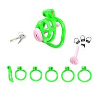 Jaula de castidad masculina con 4 anillos, juguete sexual for adultos, ideal for principiantes, transpirable for prevenir la erección, accesorio de bondage for hombres(Green,M1)