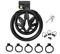 Jaula de castidad plana BDSMYEE para pene masculino con 5 anillos, juguete sexual para hombres, jaula de castidad, juguete sexual para mariquitas, jaula de pene hecha con impresión 3D (Negro)