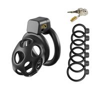 Jaula de Castidad SM Fetish Sex Toy Chastity Cage Multi Agujero Transpirable con 6 Anillas de Diferentes Tamaños y 2 Llaves (black,S)