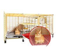 Jaula de conejo de doble capa para animales pequeños con almohadilla de malla cifrada y jaula de conejo extraíble con ruedas, adecuada para conejos, cobayas, chinchillas, 41 x 13 x 17 pulgadas