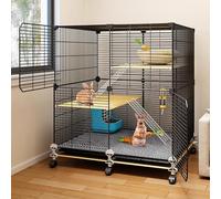 Jaula de conejo de metal de 2 niveles con ruedas y bandeja extraíble, espacioso hábitat de conejo interior para una fácil limpieza y movilidad
