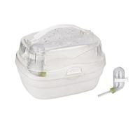 Jaula de conejo para mascotas pequeñas con cubierta ventilable, caja de transporte de plástico portátil para hámsteres (blanco)