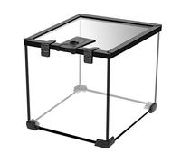 Jaula de cría para tanque de reptiles pequeño, mini terrario de vidrio para reptiles, anfibios, hábitat de vidrio, pantalla superior, ventilación y alimentación con hebilla antiescape (negro, 20x20x20