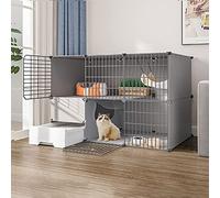 Jaula de interior para gatos, caja de metal desmontable para animales pequeños, caja y casa de gatitos, espacio de ejercicio para 1-3 gatos, amarillo, tamaño 111 x 49 x 73 cm