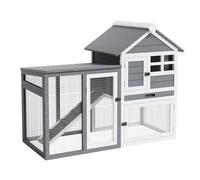 Jaula de Madera de 2 Niveles para Conejos - Uso Interior y Exterior - Techo Impermeable, rampa y Bandeja extraíble - 122x93x62 cm, Color Gris, Modelo 318 Rabbit Cage